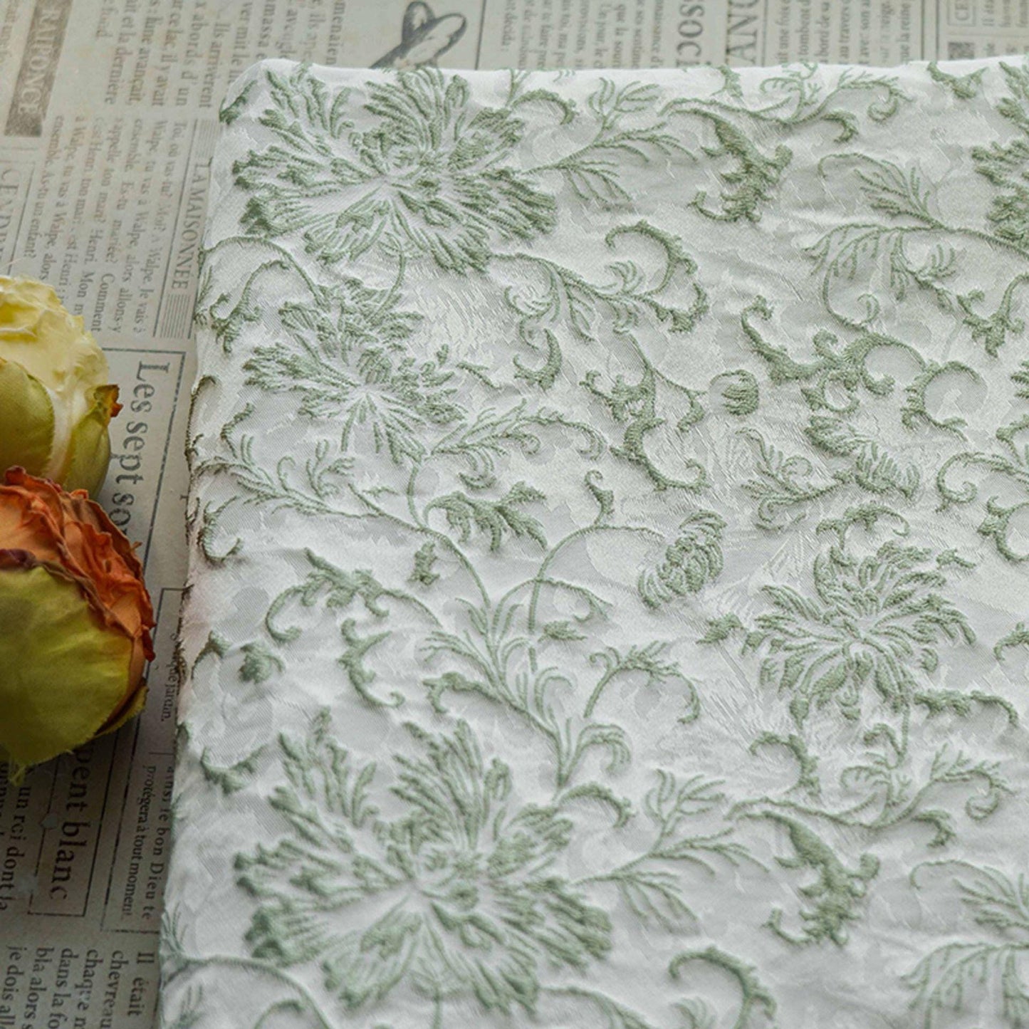 Floral Embossed Jacquard Fabric, 3D Textured Upholstery, 59" Wide