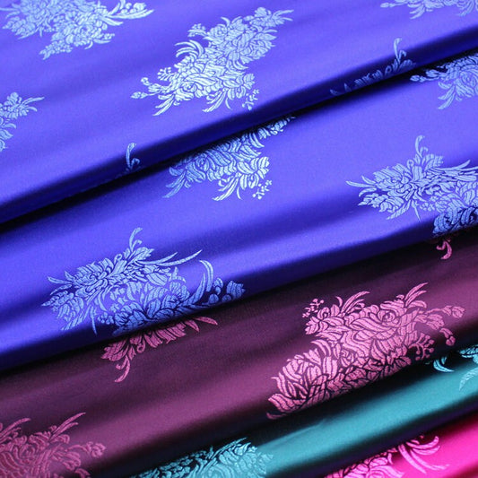 Tissu brocart de soie : motif pivoine, tissu de mariage chinois