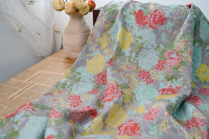 Gold Foil Peony Jacquard Fabric: Elegant Upholstery & Sewing (56"W)
