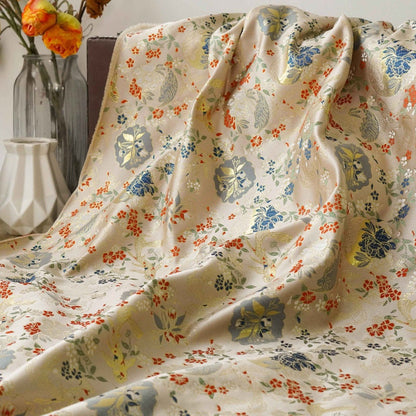 Nishijin Japanese Brocade Fabric: Goldfish Floral Jacquard, 59" Wide