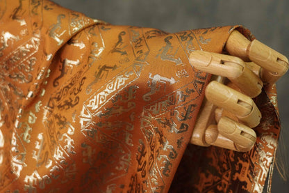 Gold Weaving Jacquard Fabric: Ethnic Upholstery, Sewing, Costume - 59"W