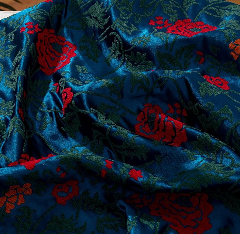 Tissu satiné velours jacquard rose bleu foncé - 147 cm de large