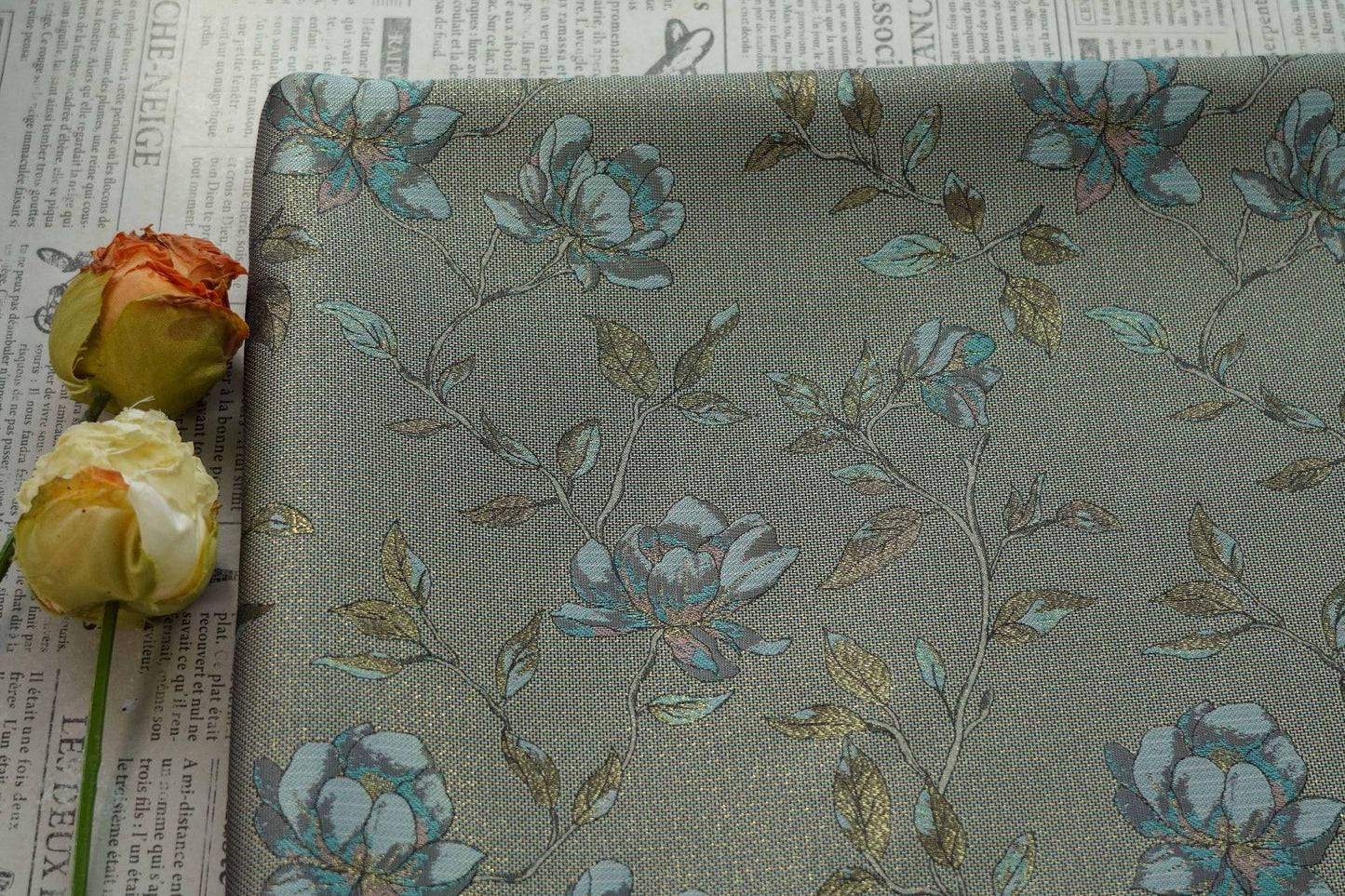 Magnolia Jacquard Quilting Fabric with Gold Thread ��� Upholstery, Furniture, Bags, DIY Sewing, Craft, Luxury Fabr"Wide