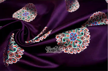 Dark Purple Silk Brocade Fabric: Auspicious Pattern, 29.5"W - By The Meter