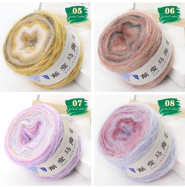 Rainbow Mohair Silk Yarn: Hand-Dyed Gradient Lace Knitting Wool