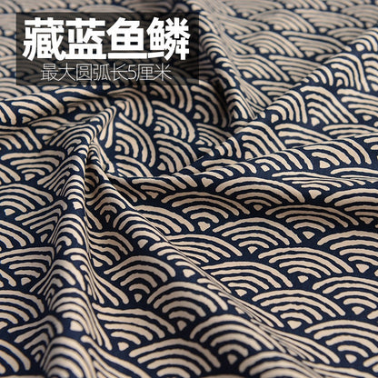 Japanese Cotton Fabric: Blue Wave Print, Kimono & Upholstery Fabric