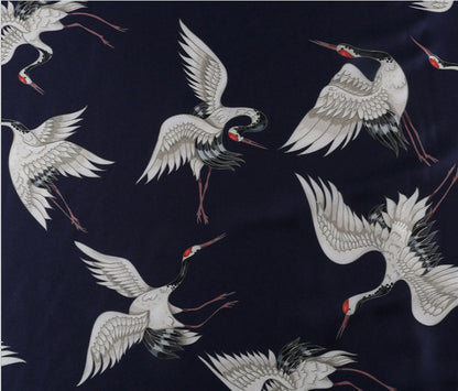 Crane Print Satin Rayon Fabric: Soft Bridal Fabric By The Meter