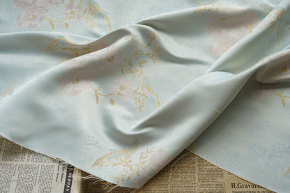 Gold Bird Flower Jacquard Damask Fabric: Rayon Blend Sewing Material