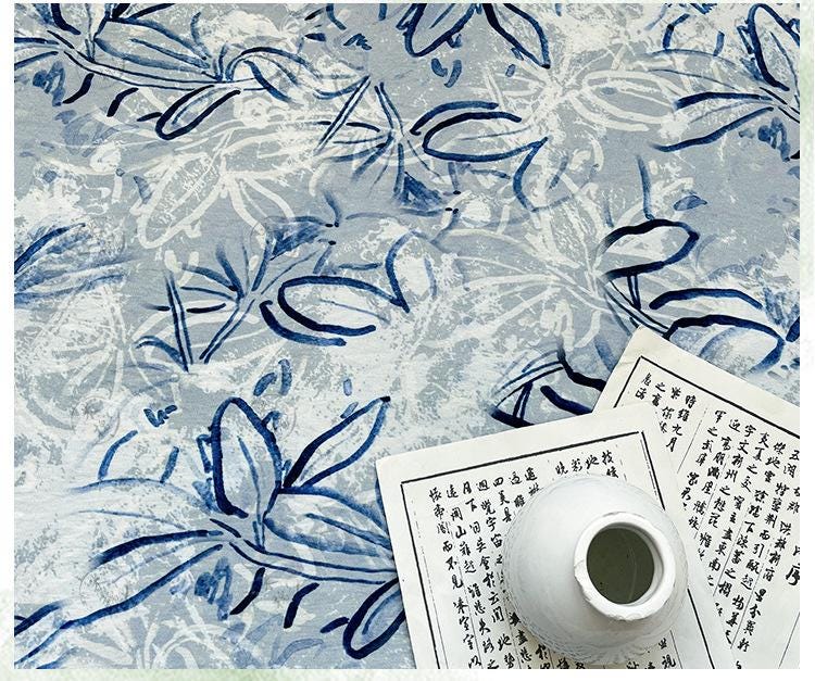 Tissu satin de coton imprimé numérique bleu – Tissu doux pour robes, patchwork, couture DIY, loisirs créatifs, motifs floraux et abstraits, 59 cm