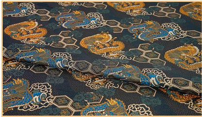 Nishijin Brocade Fabric ��� Navy Chrysanthemum Dragon Kimono Ma
