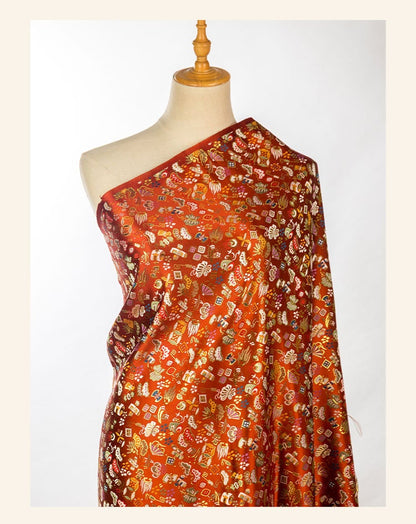 Japanese Silk Brocade Fabric: Eight Treasures Damask, Kimono Sewing (59" or 29.5" Width)