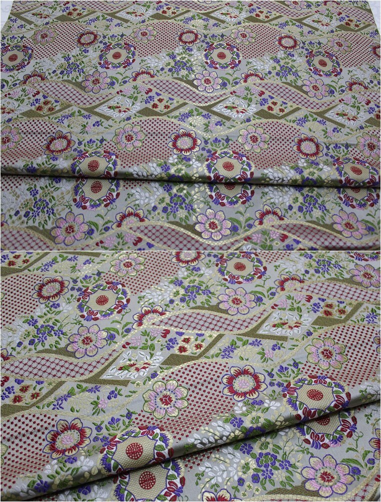 Nishijin Floral Jacquard Fabric: Japanese Silk Brocade by Meter