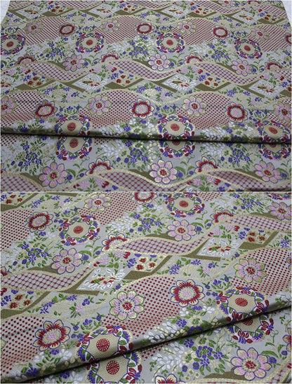 Nishijin Floral Jacquard Fabric: Japanese Silk Brocade by Meter