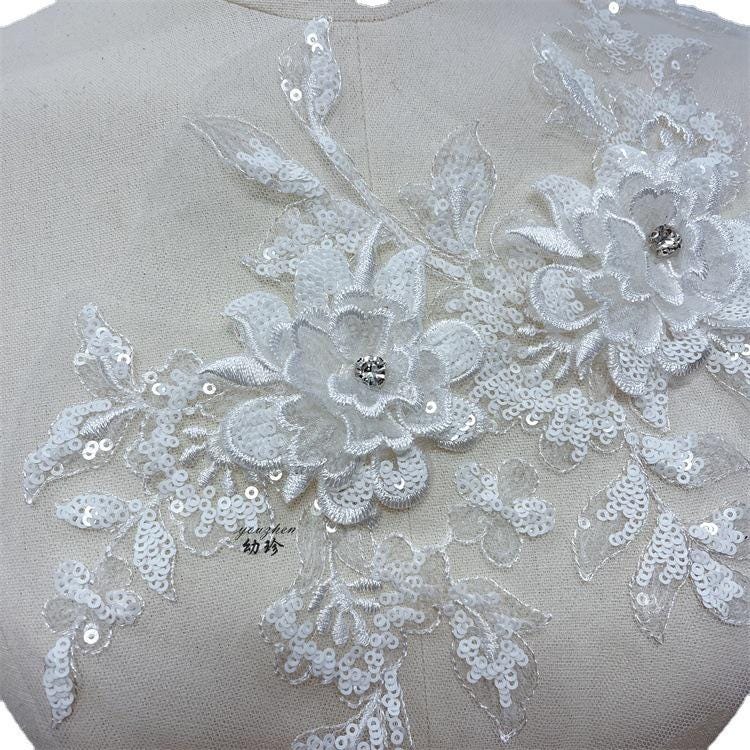 Embroidered 3D Floral Applique ��� Diamond Sequin Mesh Cloth S