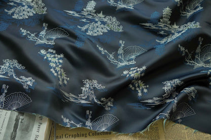 Jacquard Fabric: Ancient Fan Pattern Silk Rayon Blend, 67"W