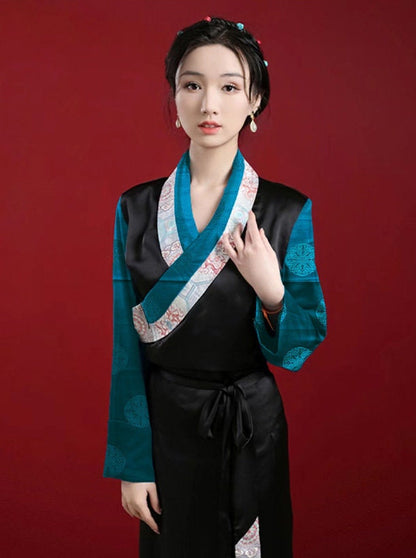 Mongolian Brocade Gown: Chinese Tibetan Style Rayon Fabric