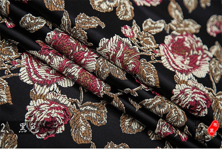 Red Peony Flower Brocade Fabric: Chinese Silk Wedding Fabric