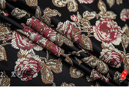 Red Peony Flower Brocade Fabric: Chinese Silk Wedding Fabric