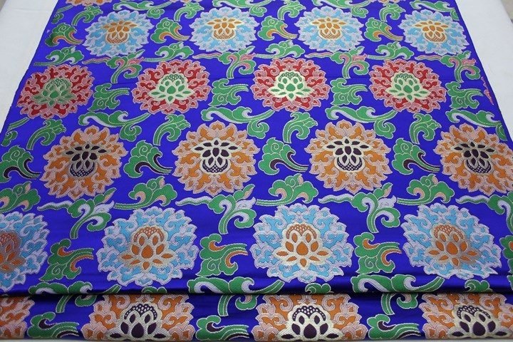 Lotus Thangka Brocade Fabric: Tibetan Robes, Buddhist Temples (29.5"W) - Poppylollipop