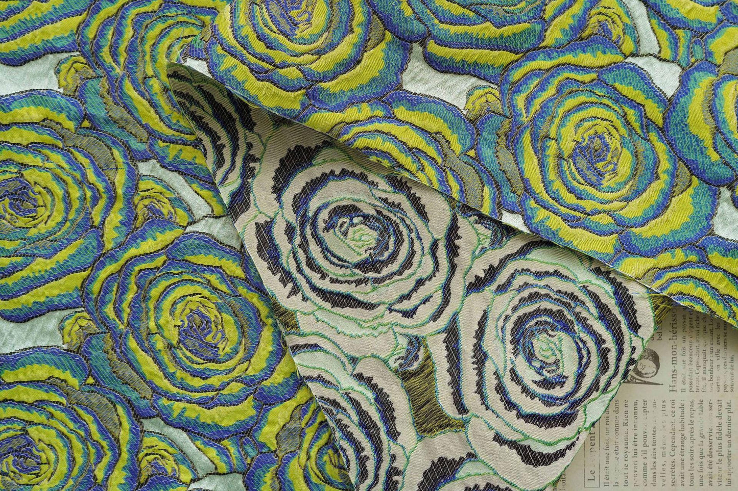 Artistic Abstract Rose Embossed Jacquard Fabric ��� Textured Floral Desi"Wide