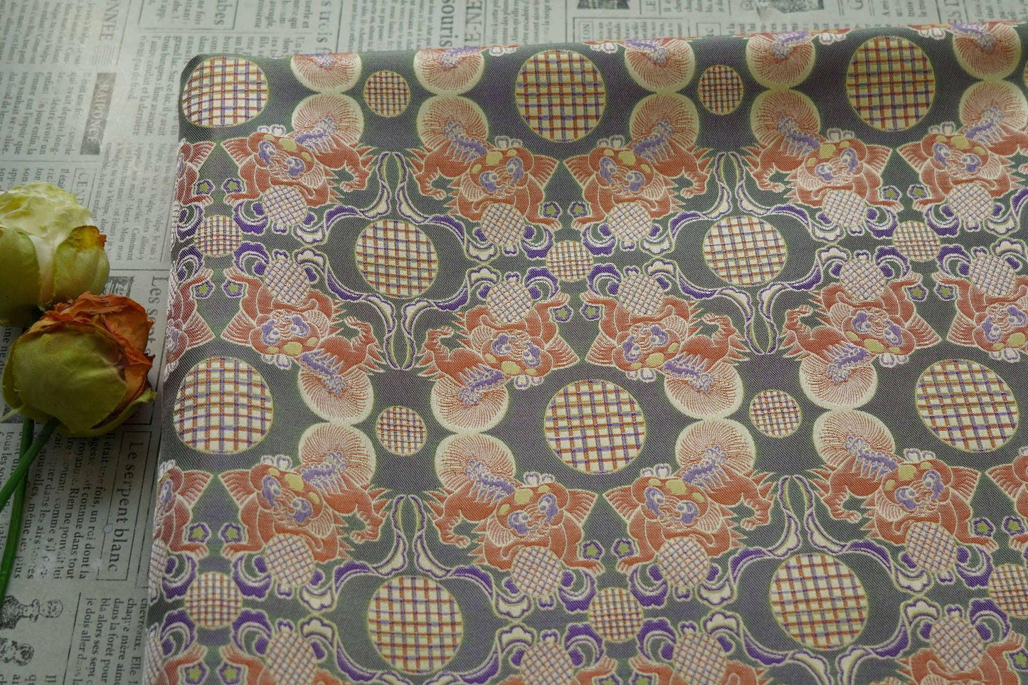 Lion Ball Shu Brocade Fabric | Traditional Qipao Hanfu Costume Upholstery