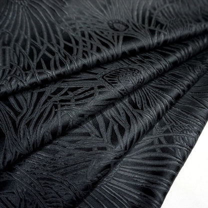 Black Peacock Brocade Fabric: Silk Rayon Jacquard, 29"W