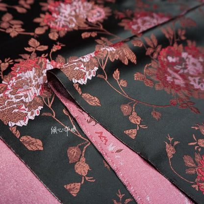 Floral Jacquard Brocade Fabric: Black Chinese Style (45"W)