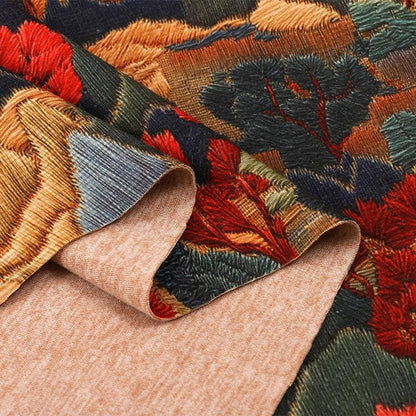 Embossed Forest Print Wool Silk Blend Fabric: Autumn Couture