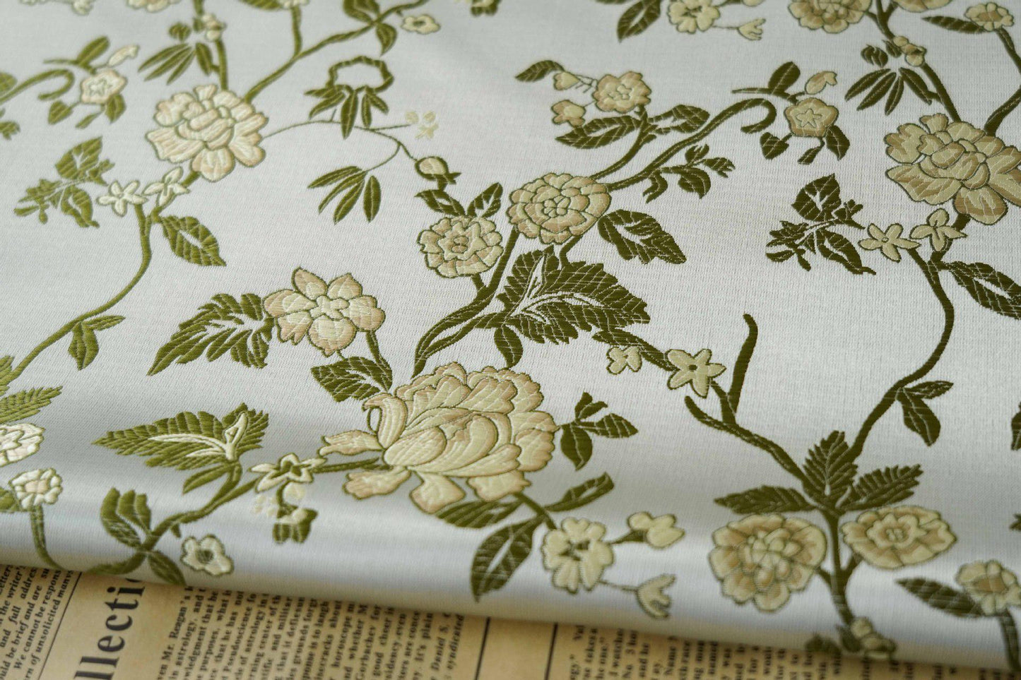 Floral Brocade Fabric: Light Green Jacquard, Cheongsam Qipao, 65" Wide