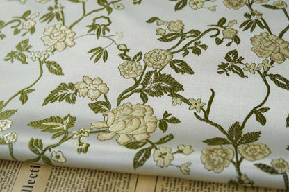 Floral Brocade Fabric: Light Green Jacquard, Cheongsam Qipao, 65" Wide