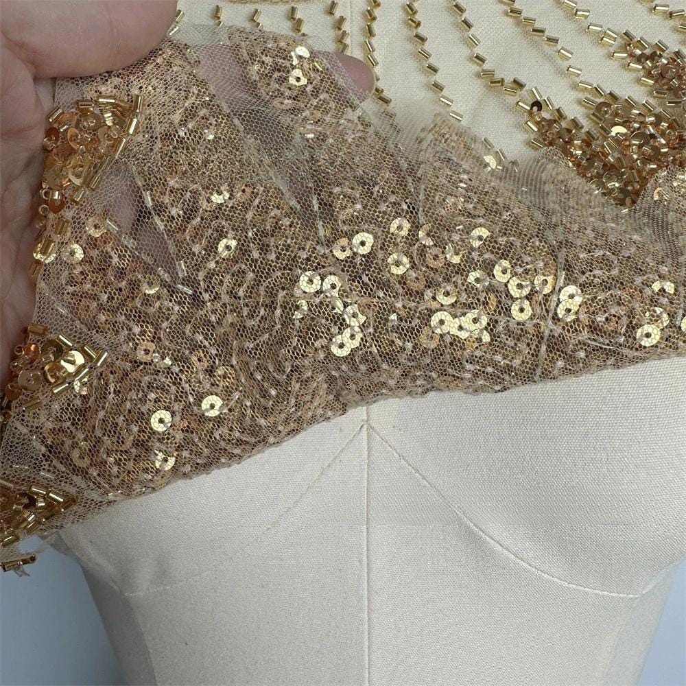 Gold Sequin Embroidered Collar Appliqu��: DIY Clothing Accessory (50x3