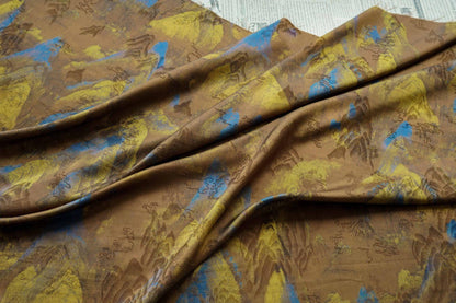 Ancient Painting Tea Silk Satin Fabric: 59"W Upholstery, Costume, Drapery
