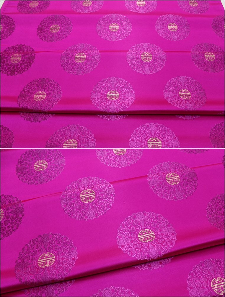 Chinese Fu Symbol Brocade Fabric: Floral Jacquard Satin (29.5"W)