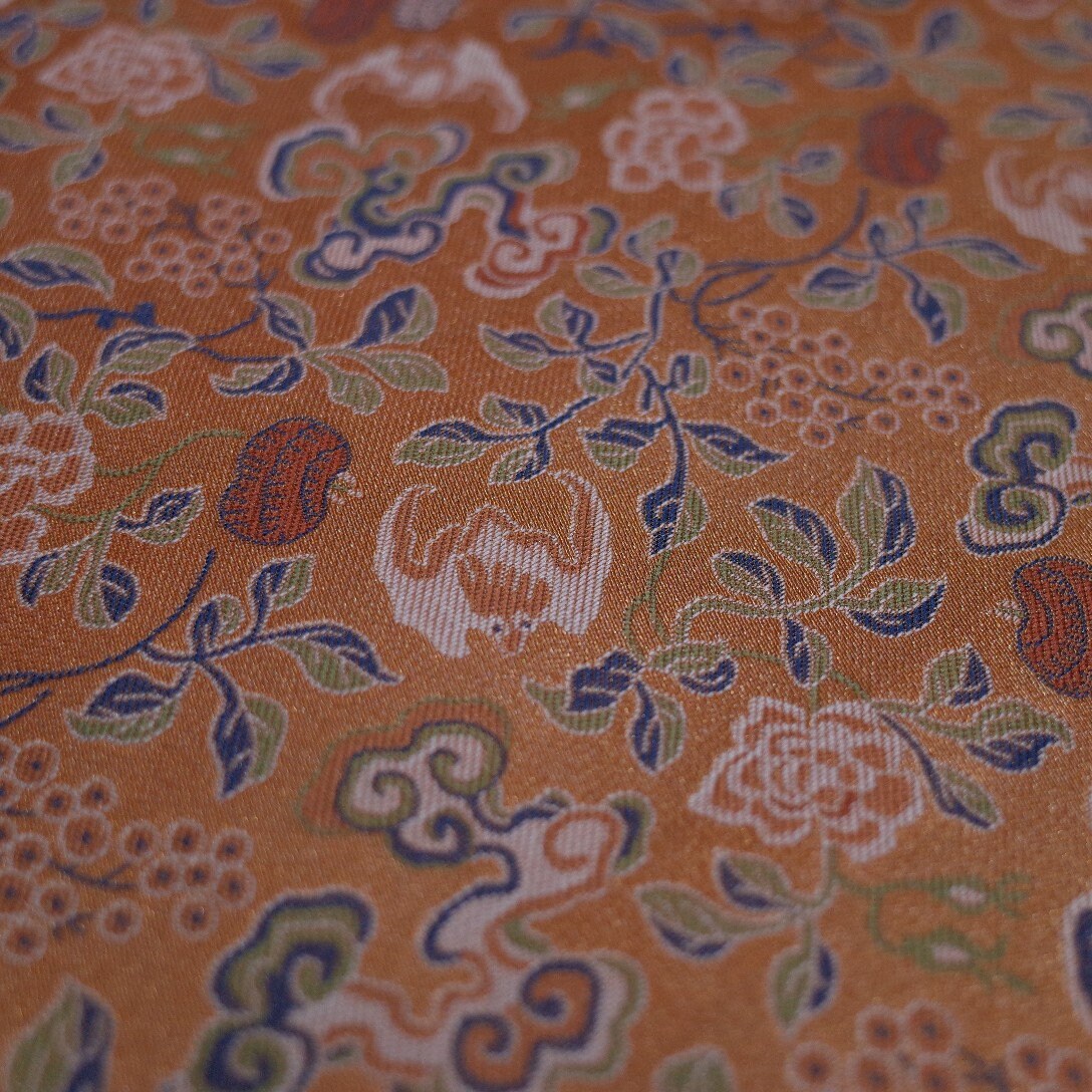 59"W Song Brocade Fabric: Eight Treasures Ganoderma Lucidum Pattern