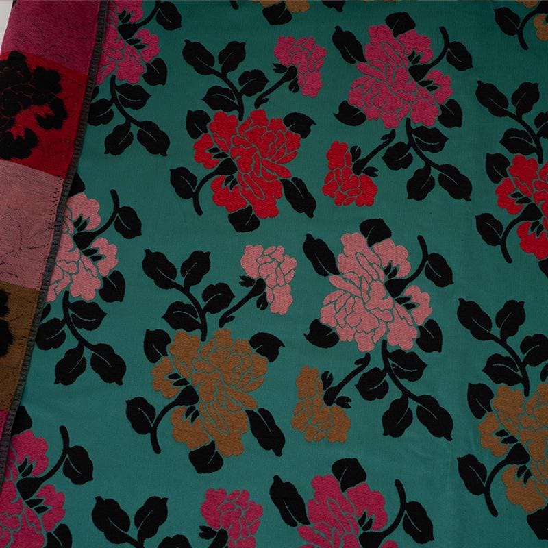 Floral Jacquard Velvet Satin Fabric: Japanese Wedding Drapery, 58"W