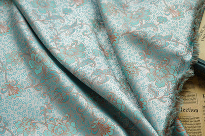 Ice Blue Floral Brocade Fabric: 59"W Chinese Style Polyester
