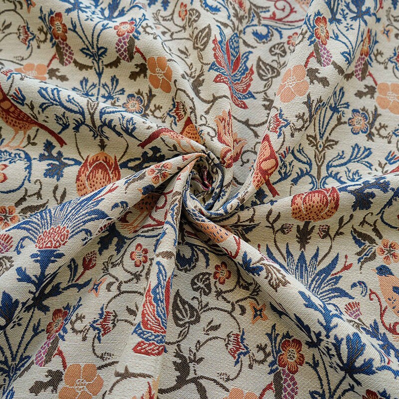Tissu d'ameublement rétro à motifs d'oiseaux et de fleurs d'automne, idéal pour les costumes et la décoration - 145 cm de large