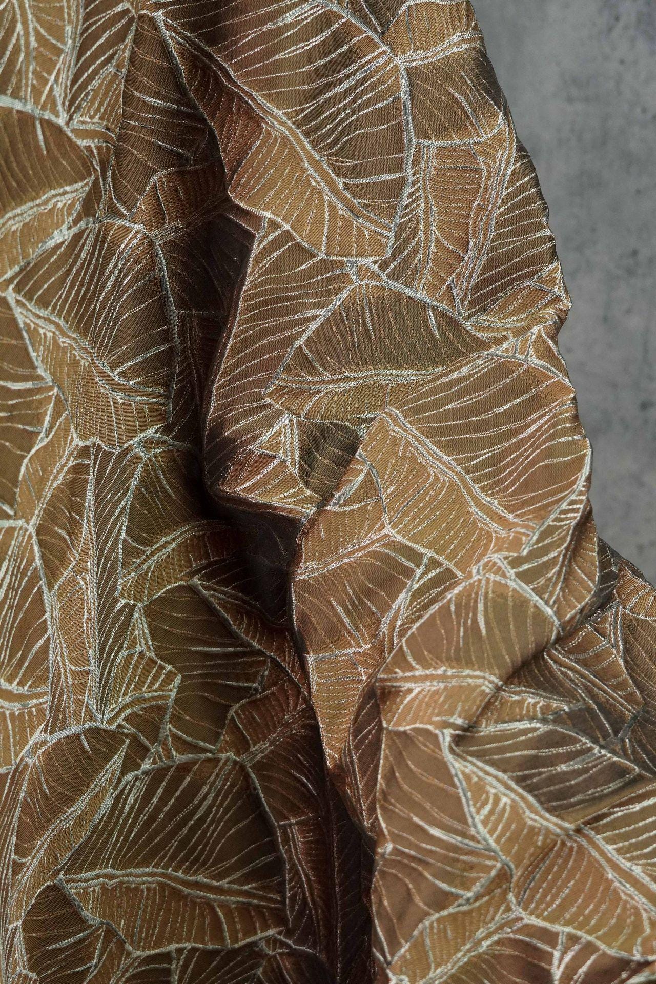 Retro Leaf Embossed Jacquard Upholstery Fabric ��� 3D Textured Material by the Ya"Wide