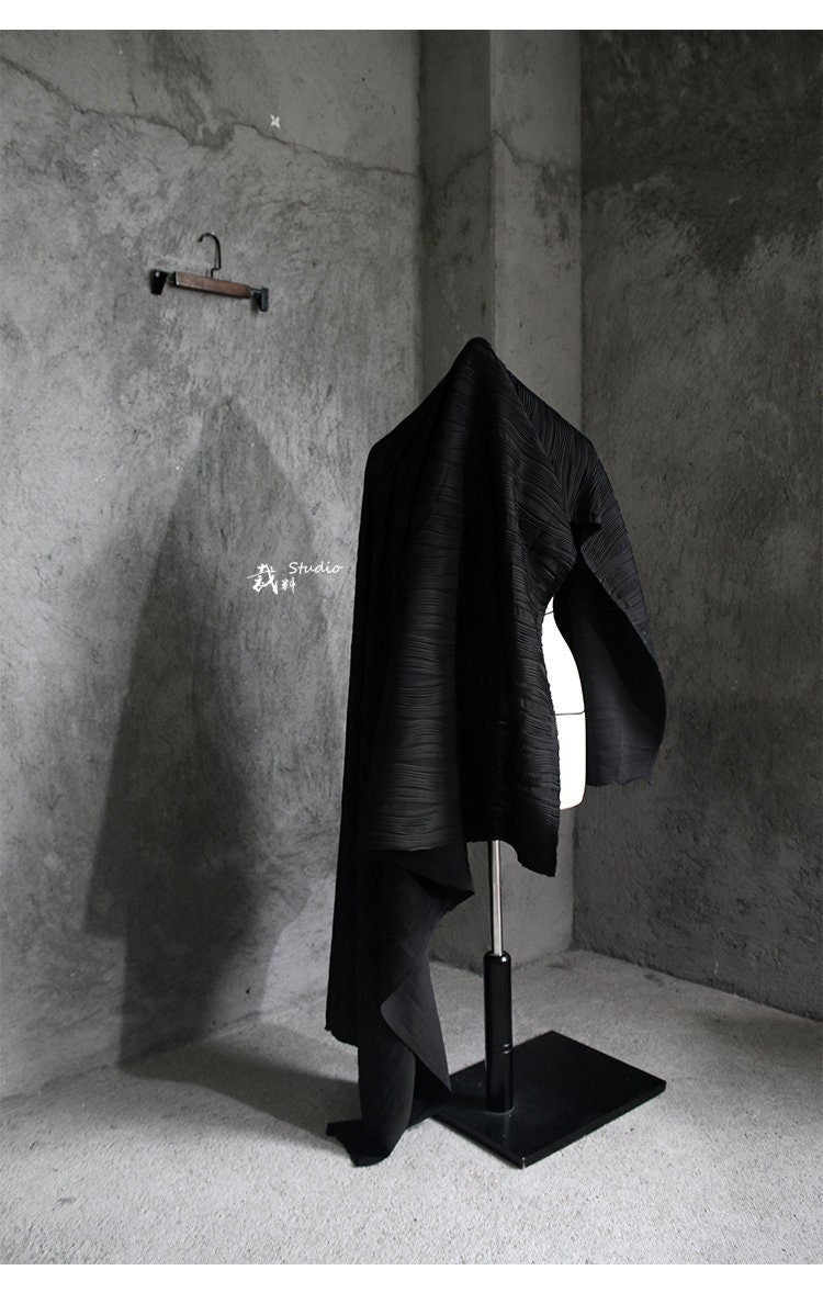 Black 3D Striped Texture Fabric: Stretch Cotton Polyester Designer Sewing