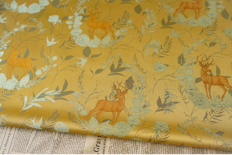 Deer Print Rayon Jacquard Fabric: 59" Wide, Upholstery & Costume