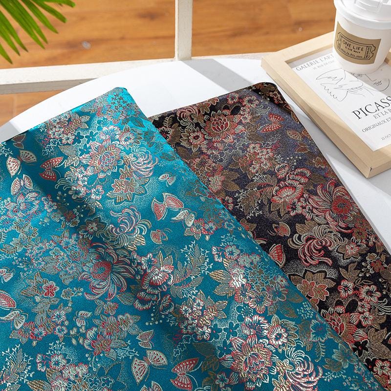 Nishijin Weaving Fabric: Japanese Floral Butterfly Upholstery Fabric by the Meter