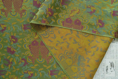Eight Treasures Double Fish Jacquard Brocade Fabric: Qipao, Hanfu Sewing