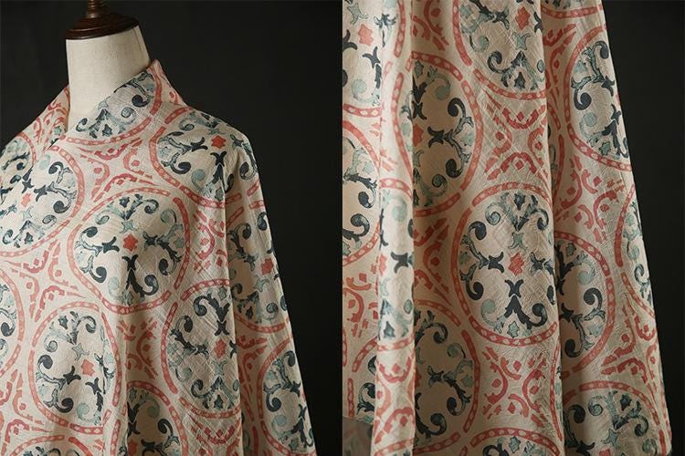 Tissu Tencel Ramie : Impression Dunhuang, Couture et Ameublement - Au mètre