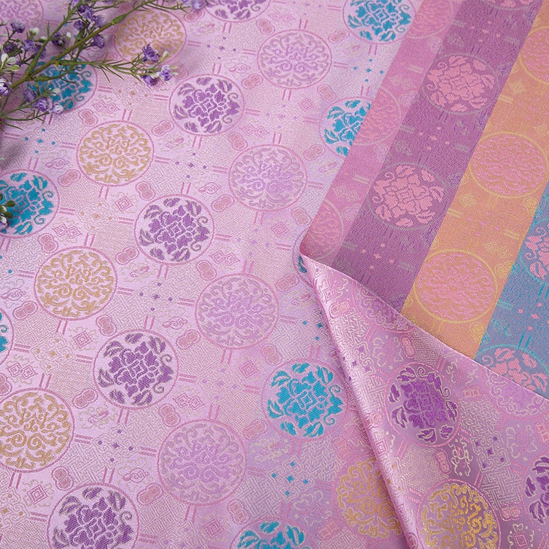 Tibetan Brocade Fabric: Lilac Lotus Pattern Rayon for Sewing & Upholstery