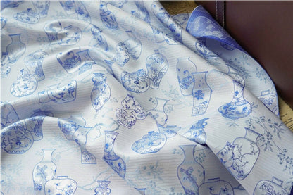 Floral Vase Jacquard Brocade Fabric: Traditional Chinese Style (65" Wide)