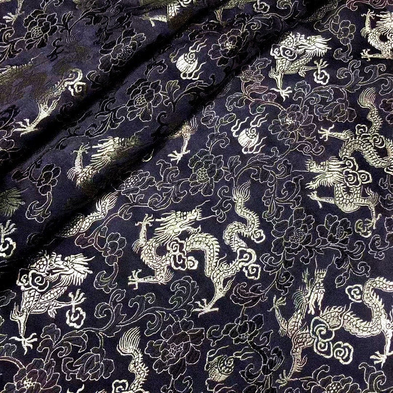 Dragon & Flower Brocade Fabric: Multi-Color Rayon, 59" Wide