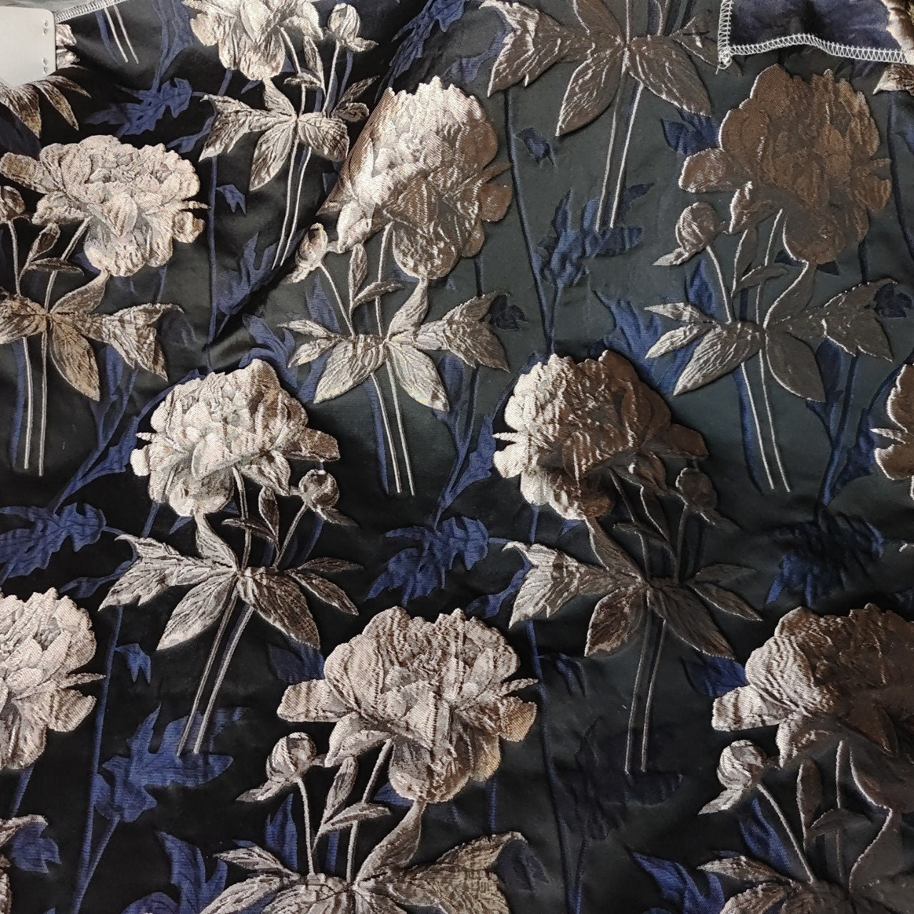 Reversible Floral Jacquard Fabric: Gold Thread, 3D Embossed - 62"W