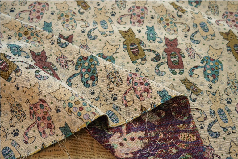 Cat Zoo Jacquard Fabric: Autumn Winter Upholstery, Sewing Material (59"W By 1 Meter)