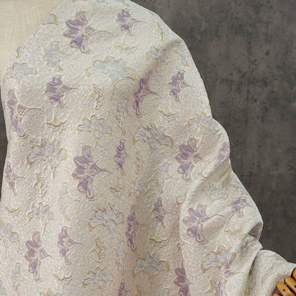Gold Thread Jacquard Woven Fabric: 3D Lilac Floral Embossed Upholstery, Costume, Sewing - 60"W