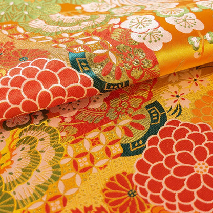 Japanese Crane Fabric: Gold Jacquard Satin, 29.5"W Rayon